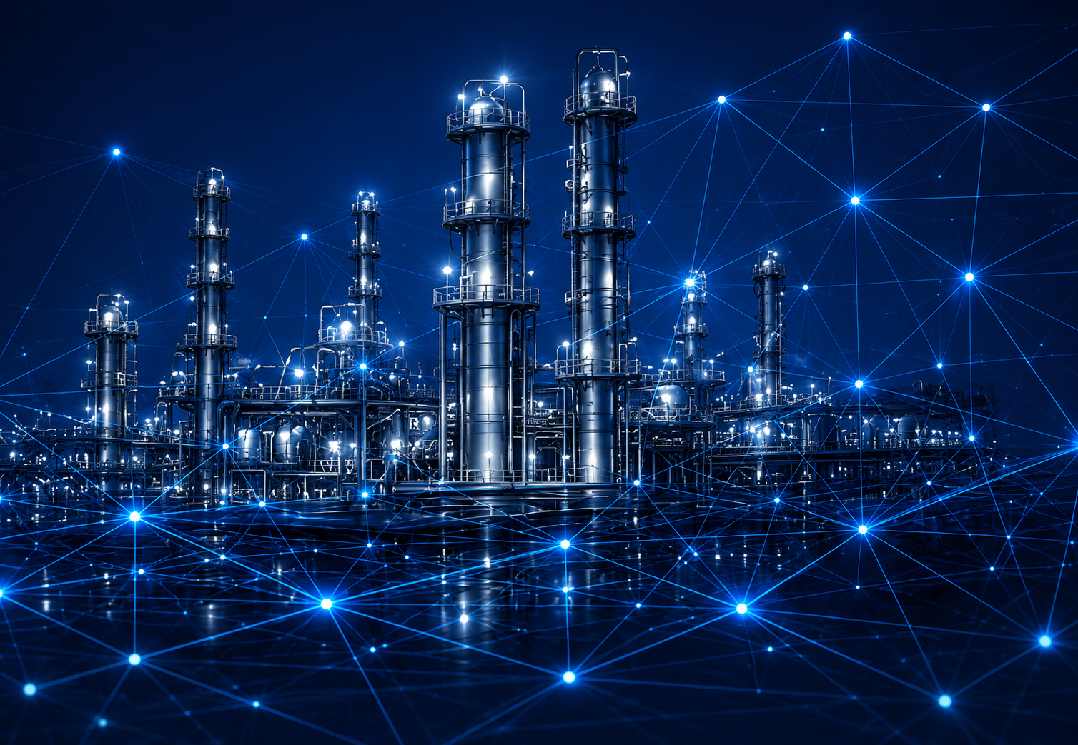 Refinería industrial conectada mediante infraestructura tecnológica
